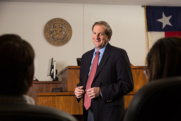 Roy Atwood in the courtroom where he had a stroke.